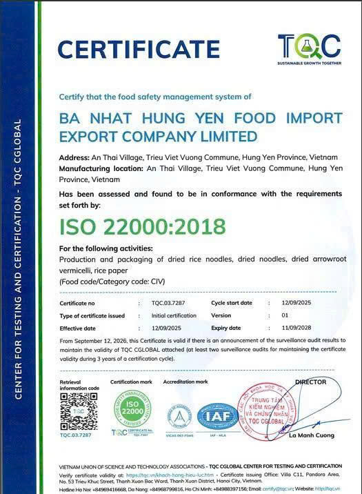 ISO 22000:2018 Certificate